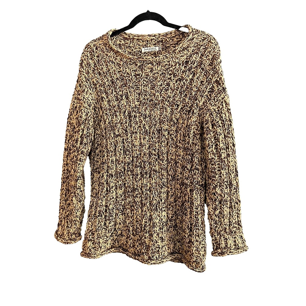 Indigenous "One Weave" Sweater‎ Womens Medium Peruvian Brown Cream Cotton